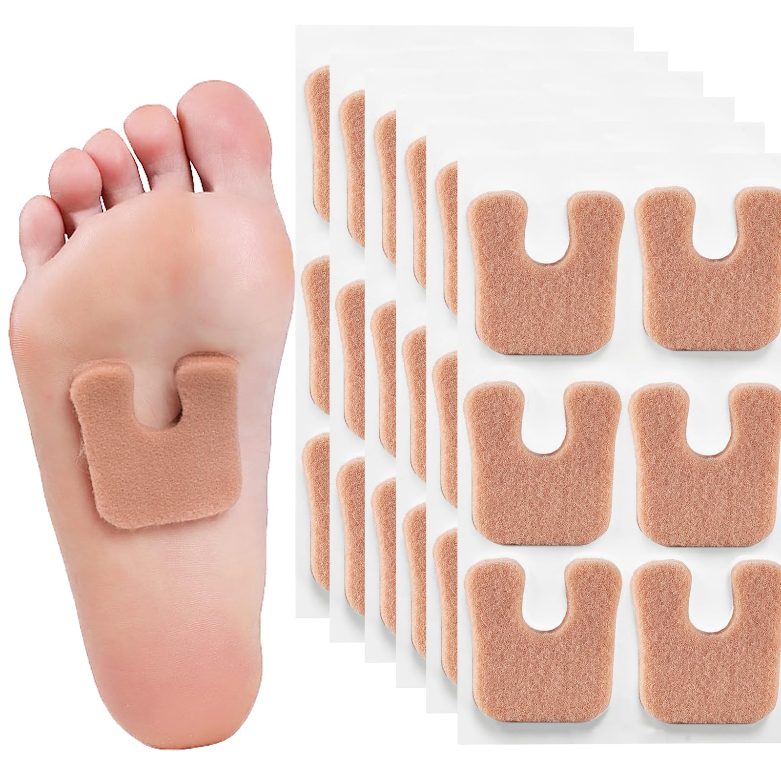 Metatarsal Foot Pads for Women 60 Pieces, Callus Cushions Horseshoe Pads Moleskin for Feet, Felt Foot Pads Corn Pads for Bottom Side of Foot and Heel, Ball of Foot Cushion Pain Relief