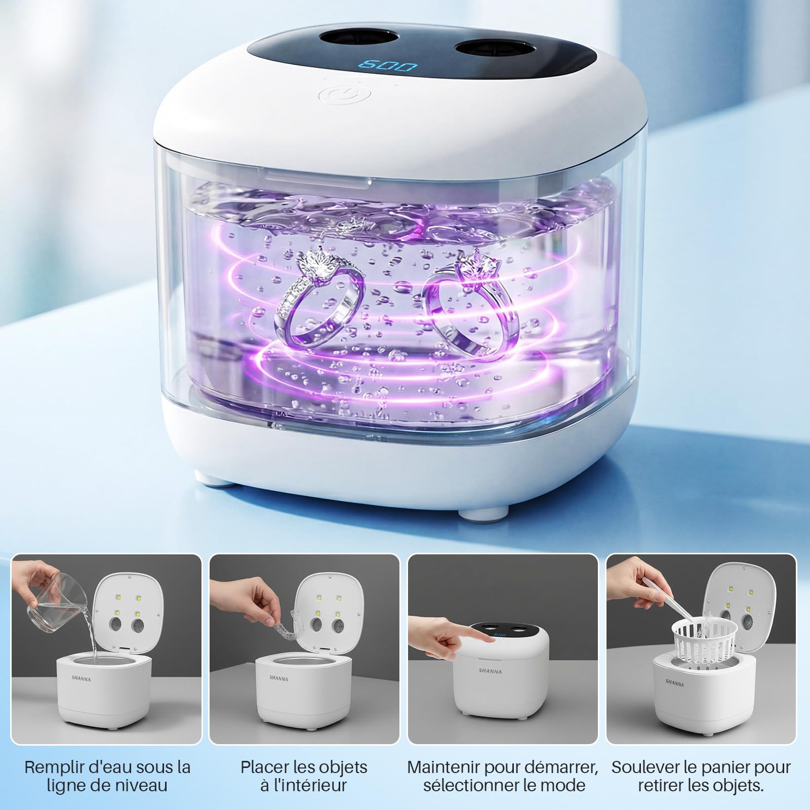 Nettoyeur Ultrasons 47KHz 200ml pour Appareil Dentaire, Aligneurs, Bijoux