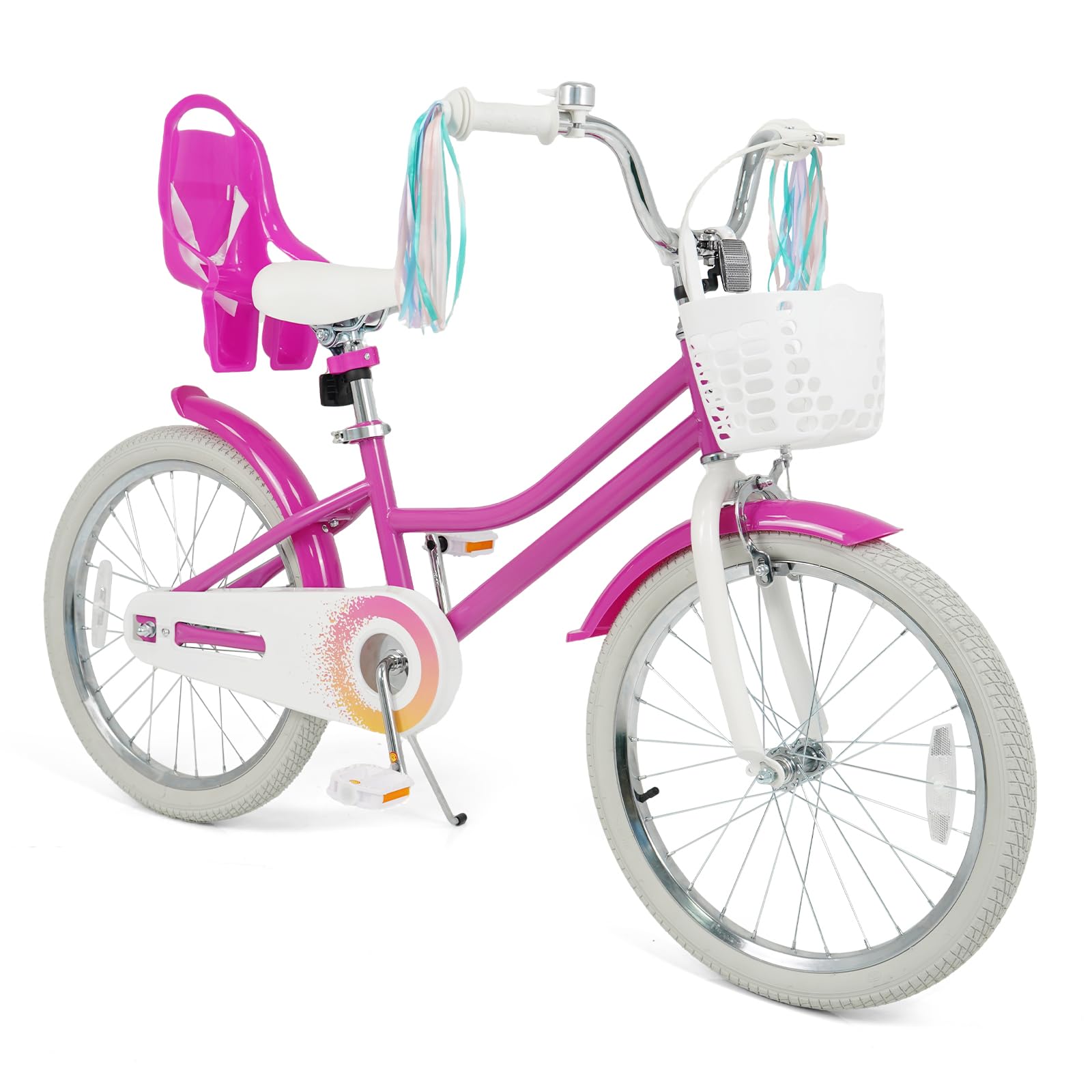 BABY JOY Girls Bike with Streamers &amp; Doll-Seat, Kids Bike for 3-8 Years Old