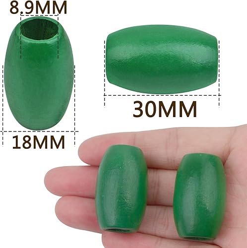 Miniatura 3 de Aylifu 30 cuentas de madera de agujero grande color verde, cuentas ovaladas de madera, cuentas espaciadoras de madera para hacer joyas hechas a