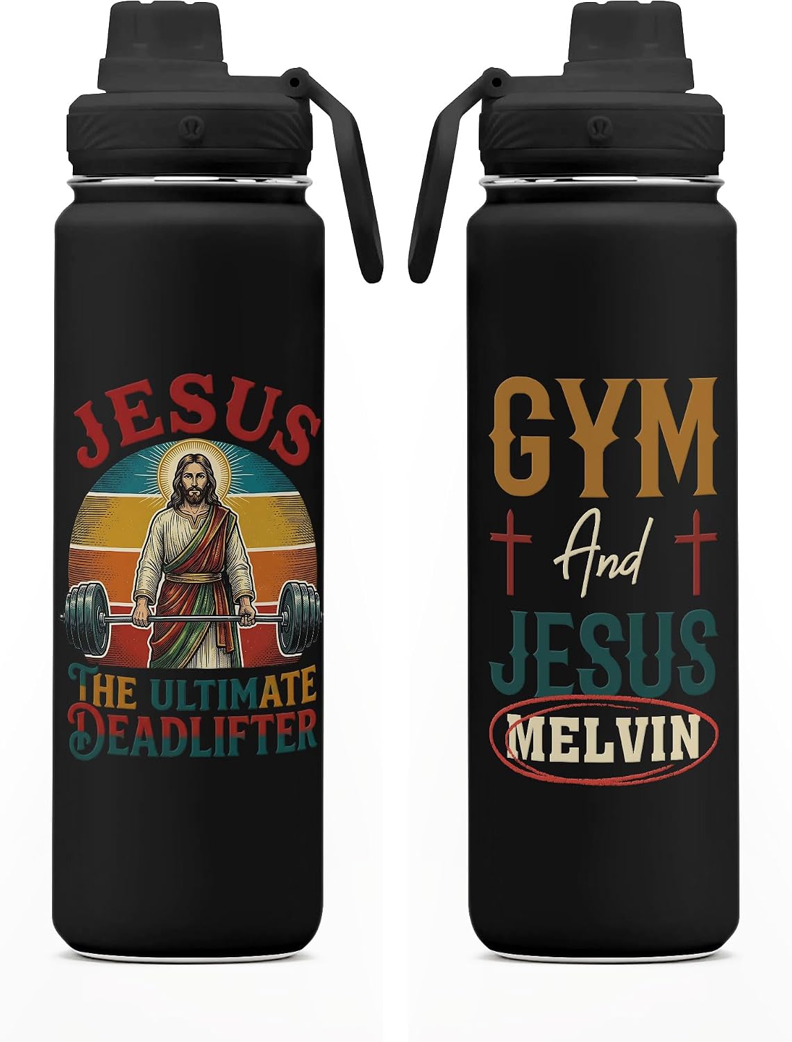Customized Name Jesus The Ultimate Deadlifter Sport Bottle Personalized Gym And Jesus 24oz Straw Water Bottle Carabiner Fitness Workout Accessory Christian Athlete