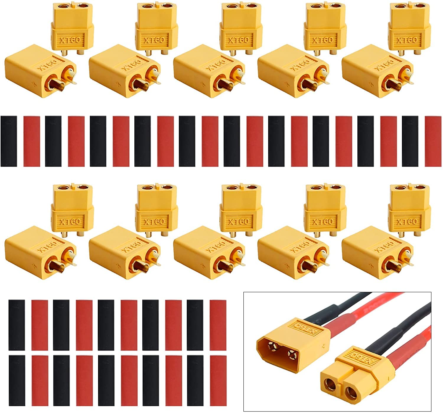Bohaner XT60 Power Connector Male Female Bullet Connectors Power Plugs with Heat Plug Socket For RC Lipo Battery Toy Vehicle(10Pairs) (XT60)