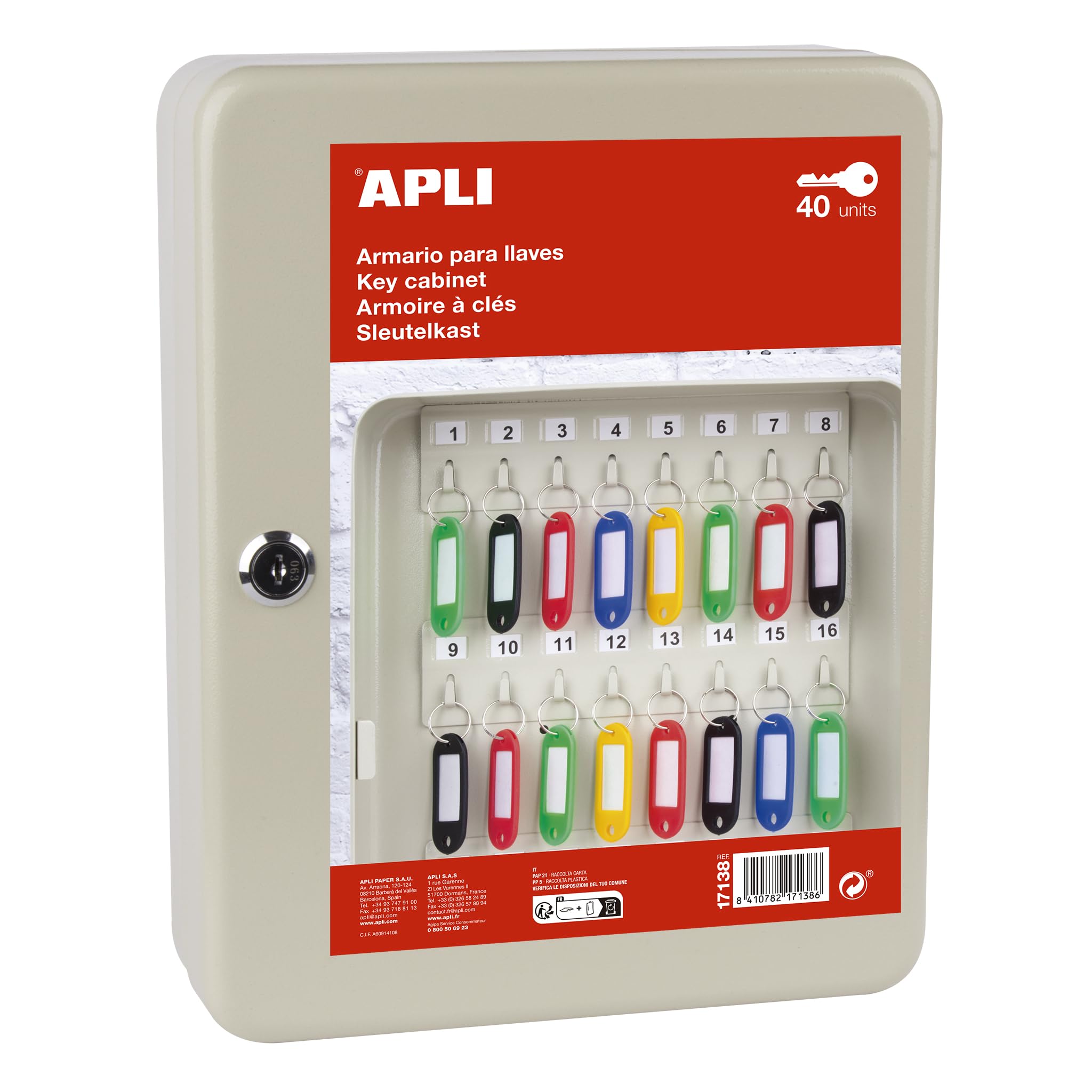 APLI 17138 - Armario metálico portallaves para 45 Llaves, con Cerradura