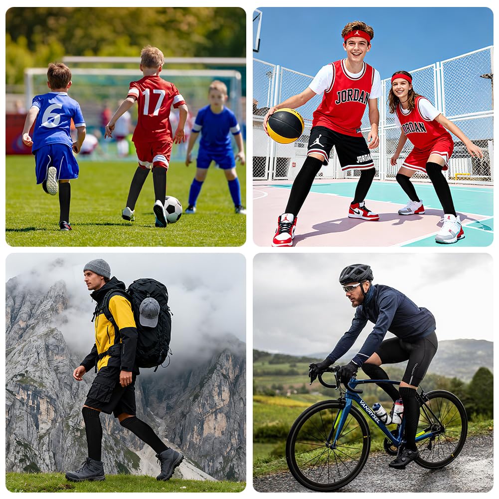 DiULi Calcetines de Futbol 2 Pares Medias Futbol Rojo y Azul Antipresion Compresion Socks Largos Deportivos