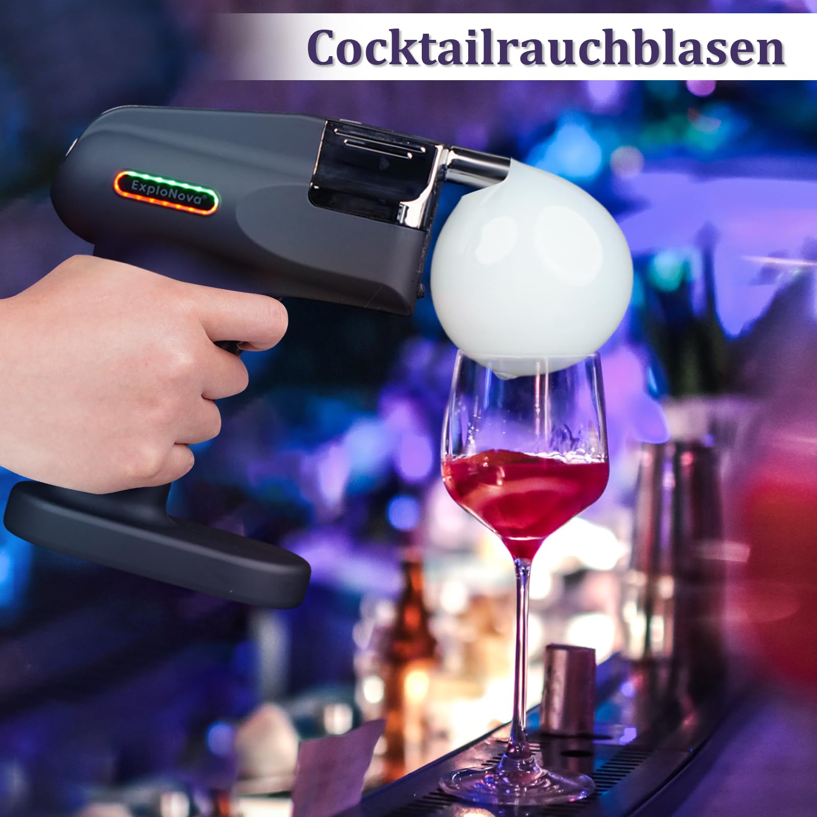 cocktailmaschine mit 5 Aroma Pods, essbarer Blase, Cocktail Bubble Smoke Gun, Whiskey Smoker Kit, perfekt für Bar, Party und Zuhause, ausgezeichnetes Geschenk für Vater und Ehemann – Schwarz