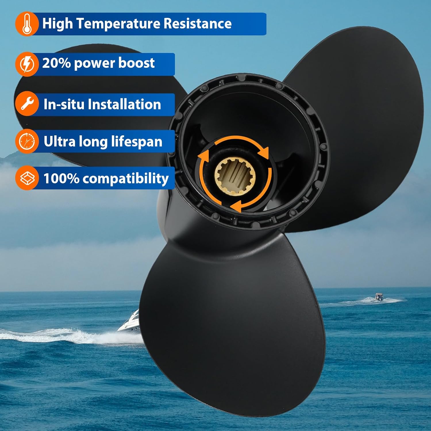 Outboard Propeller for Suzuki 35 40 50 55 60 65 HP Boat Engines, 13 Spline Right Hand, Aluminum Prop, 11 1/2 x 11, 11 5/8 x 12, 11 3/8 x 14, 11 x 15