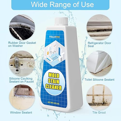 Miniatura 3 de Gel limpiador de manchas de moho y hongos FOLLOWIN 16oz para sello frontal de lavadora, limpiador de manchas de moho para el hogar para ducha,
