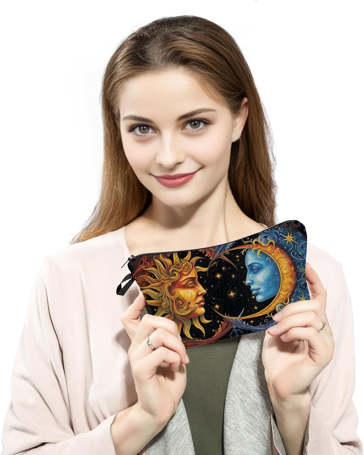 Sun and moon Makeup Bag Travel Portable Cosmetic Pouch Toiletry Organizer Storage Bag Zipper Pouch For Women Organizer Toiletries Bag for Travel - Image 3