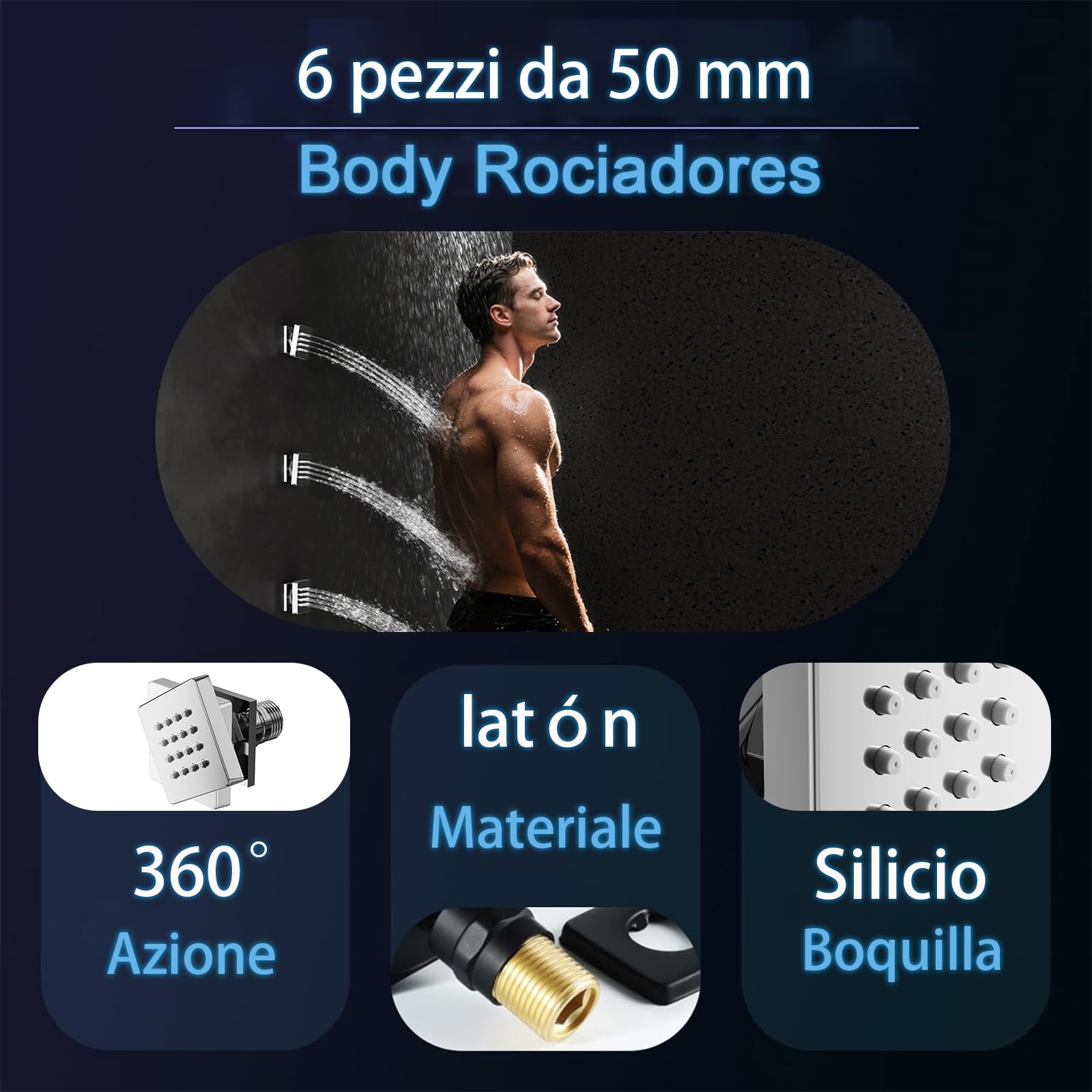 Colonna Doccia Cromo Incassato Sistema Doccia Musicale 64 Colori LED Set, Multifunzionale Set doccia, 55x38cm sistemi doccia a pioggia a spruzzo, 6pcs getti spa per bagno, Doccia a Mano