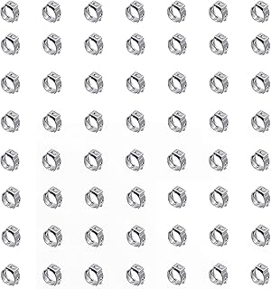 40 Pack 1/4 inch Single Ear Hose Clamps 1/4" PEX Cinch Clamps Stainless Steel 7mm-8.7mm Crimp Hose Clamp Stepless Cinch Crimp Rings Pinch Fitting Tools