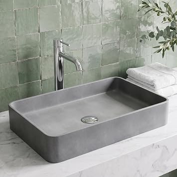 VIGO Basilica Gothic 23L x 14W x 4H Over the Counter Concrete Rectangular Vessel Bathroom Sink in Gray -VG04065