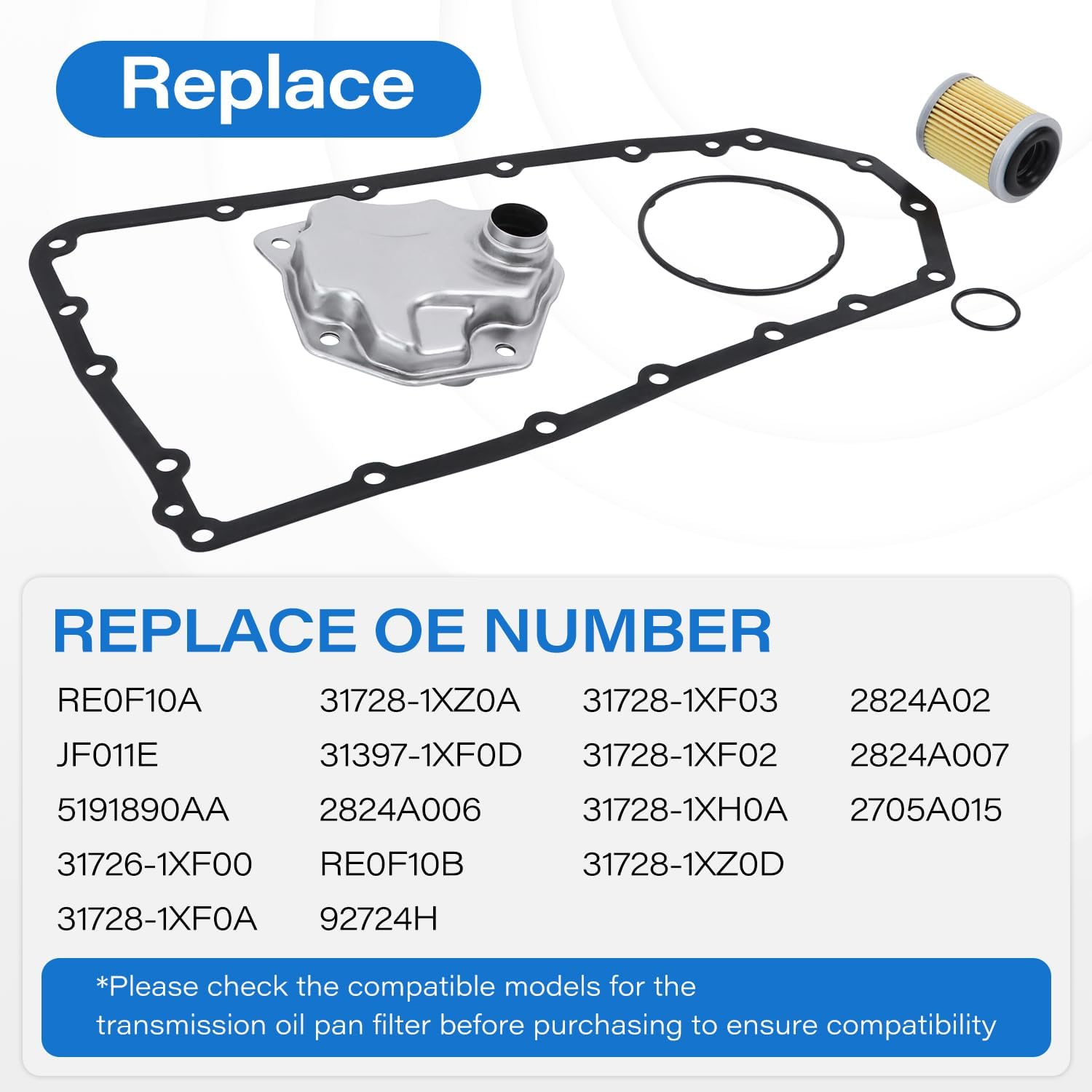 JF011E CVT Transmission Filter Oil Pan Gasket Kit, Compatible with Dodge Caliber Mitsubishi Jeep Patriot Nissan Rogue Sentra Transmission Filter Kit, Replaces 05191890AA 31728-1XF02 31728-1XF03