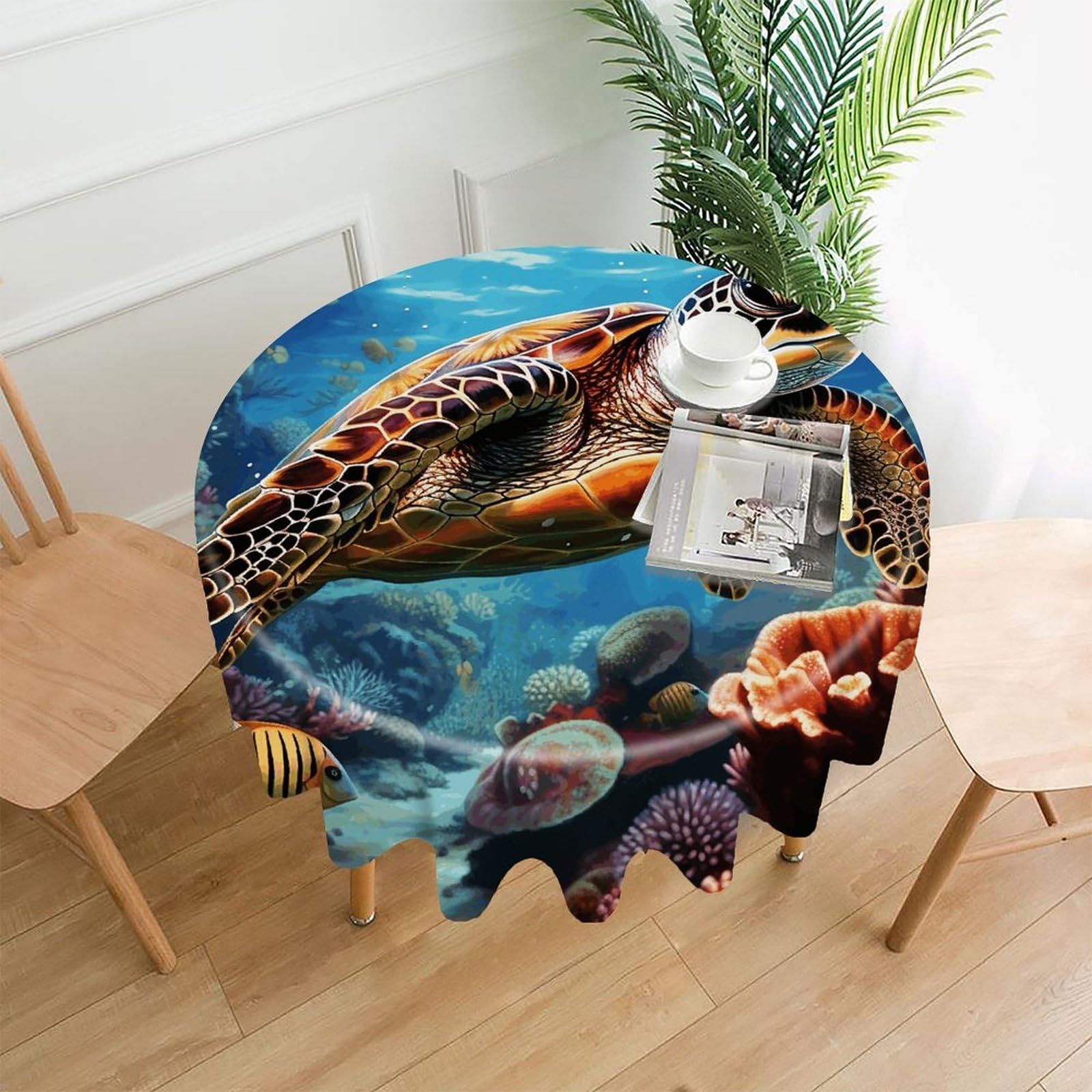 MUSM 60 Inch Sea Turtles Diamond Painting Round Tablecloth Wipeable Washable Table Cover for Kitchen and Dining Room Decorative Table Cloth for Party Holiday Picnic Outdoor