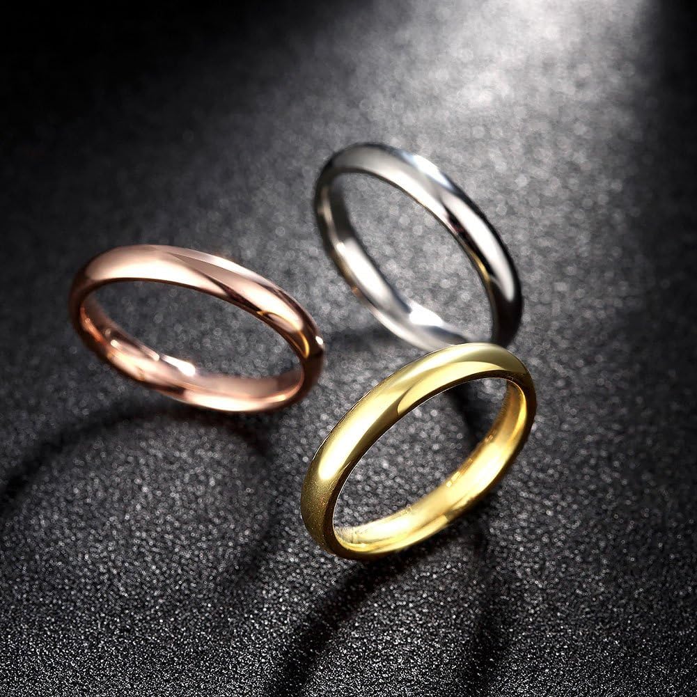 JAJAFOOK Women's 3mm Plain Band Stackable Ring Tri-Colors Stainless Steel Stack Band Rings Set