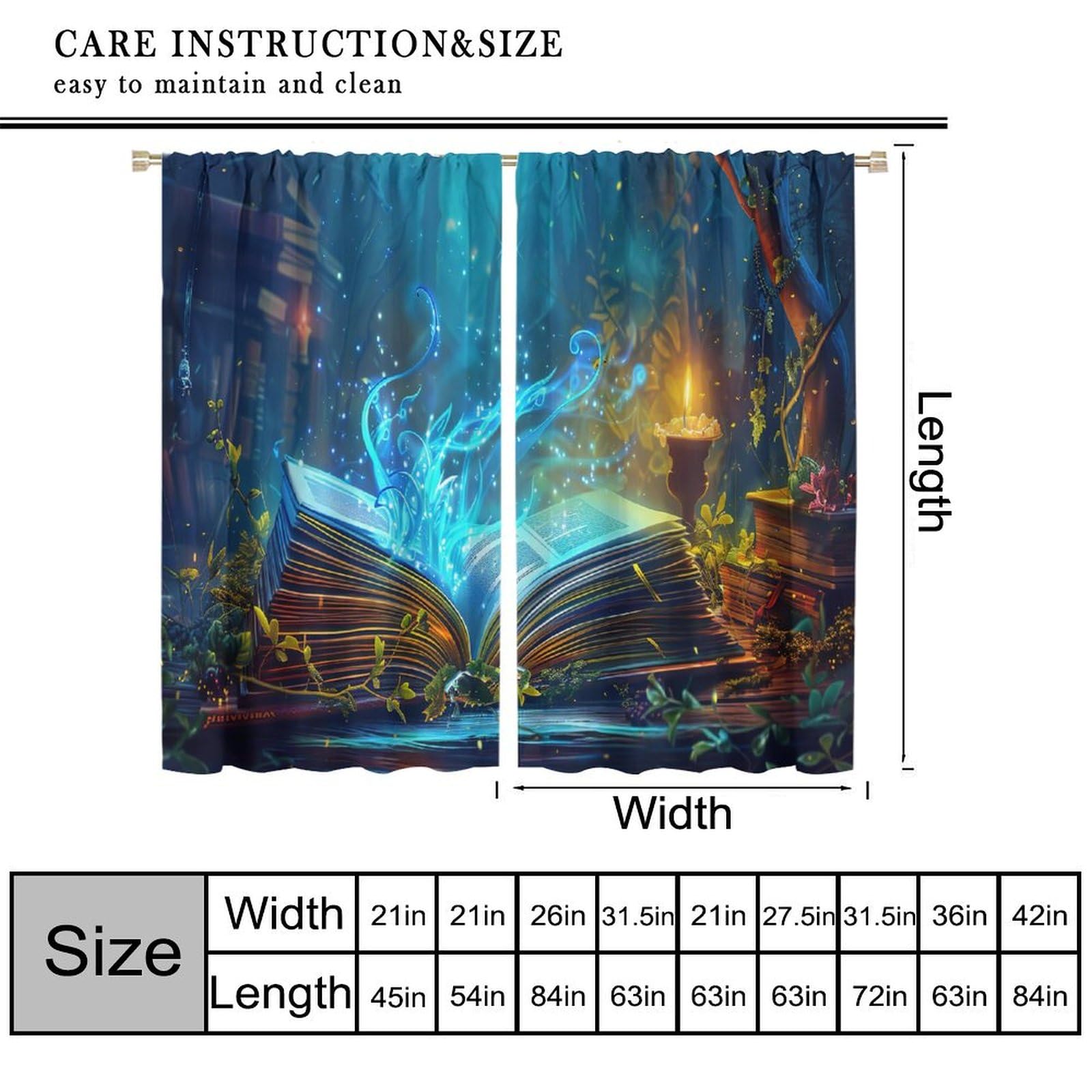 Magic Library Curtains, Dreamy Fairy Tale Blue Dim Light Abstract Forest Wooden Bookshelf Pattern Window Treatments For Kids, Blackout Rod Pocket Drapes For Living Room Bedroom Bathroom 63x72in