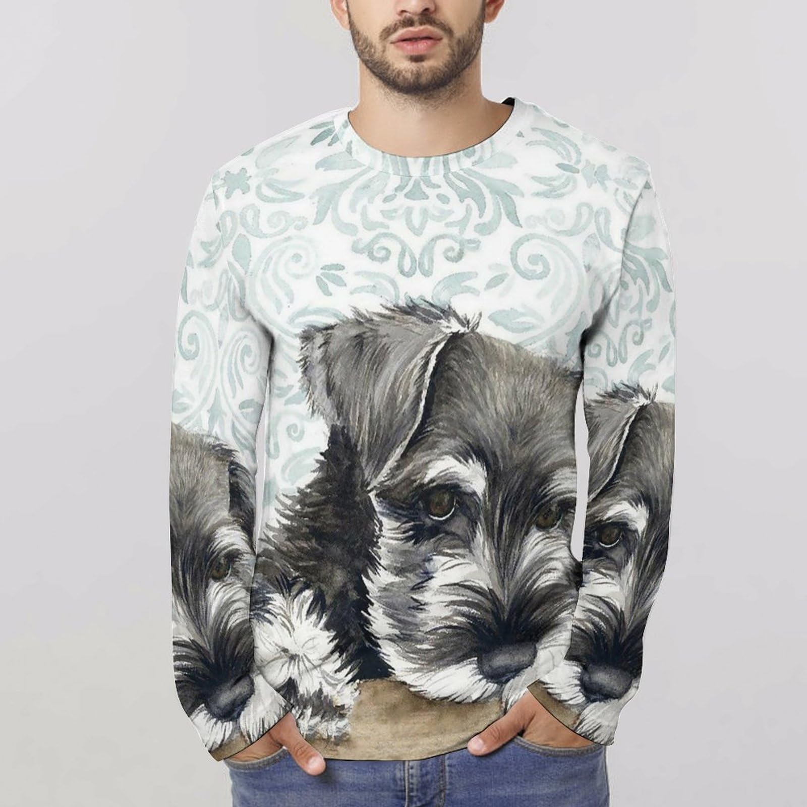 Amazon.co.jp: メンズ 長袖Tシャツ ミニチュアシュナウザー 犬 