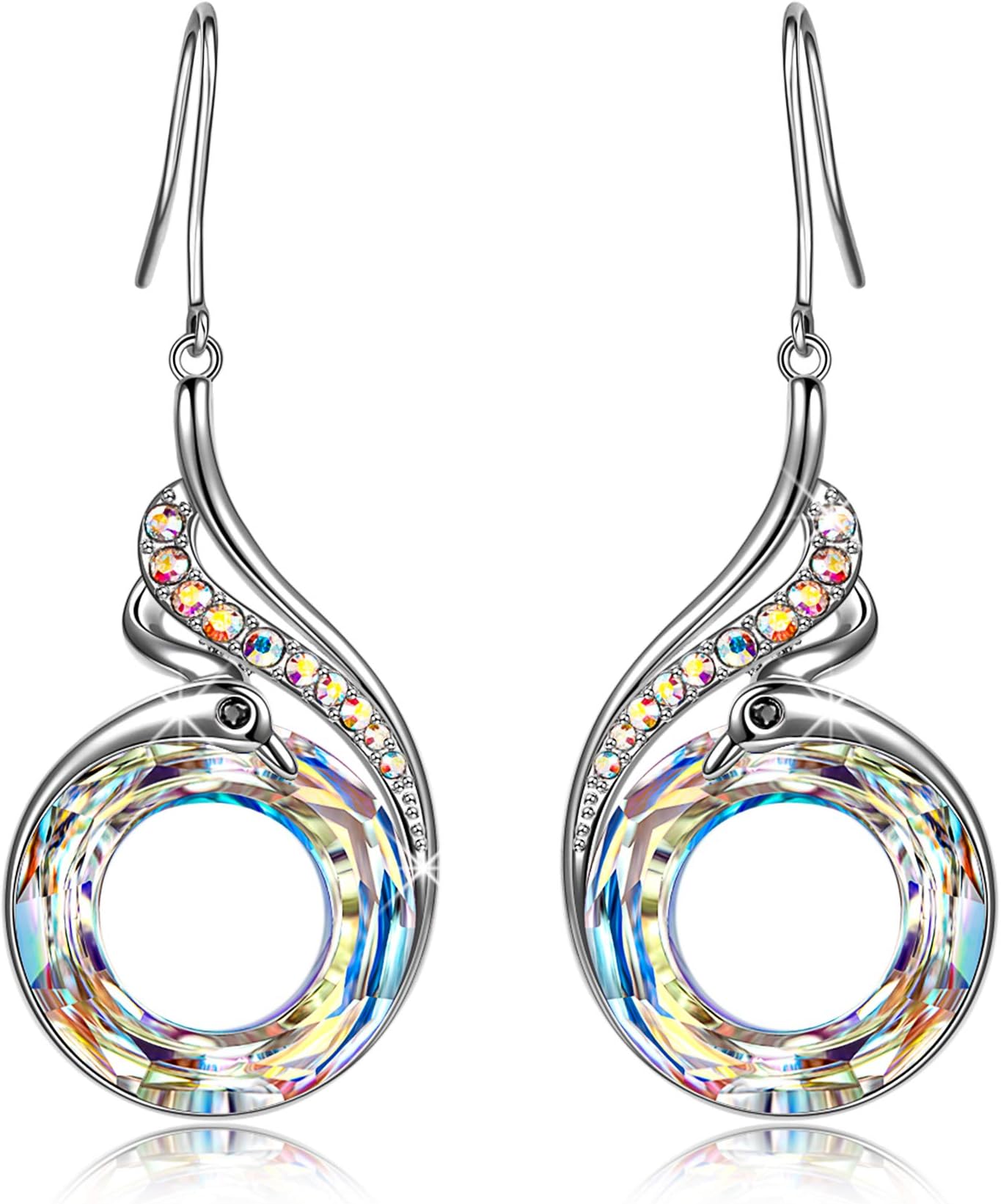 "Rise From the Ashes" Phoenix Earrings, Sterling Silver Dangle Earrings with Crystals from Austria, Birthday Gift with Jewelry Box, Symbol of Luck and Renewal
