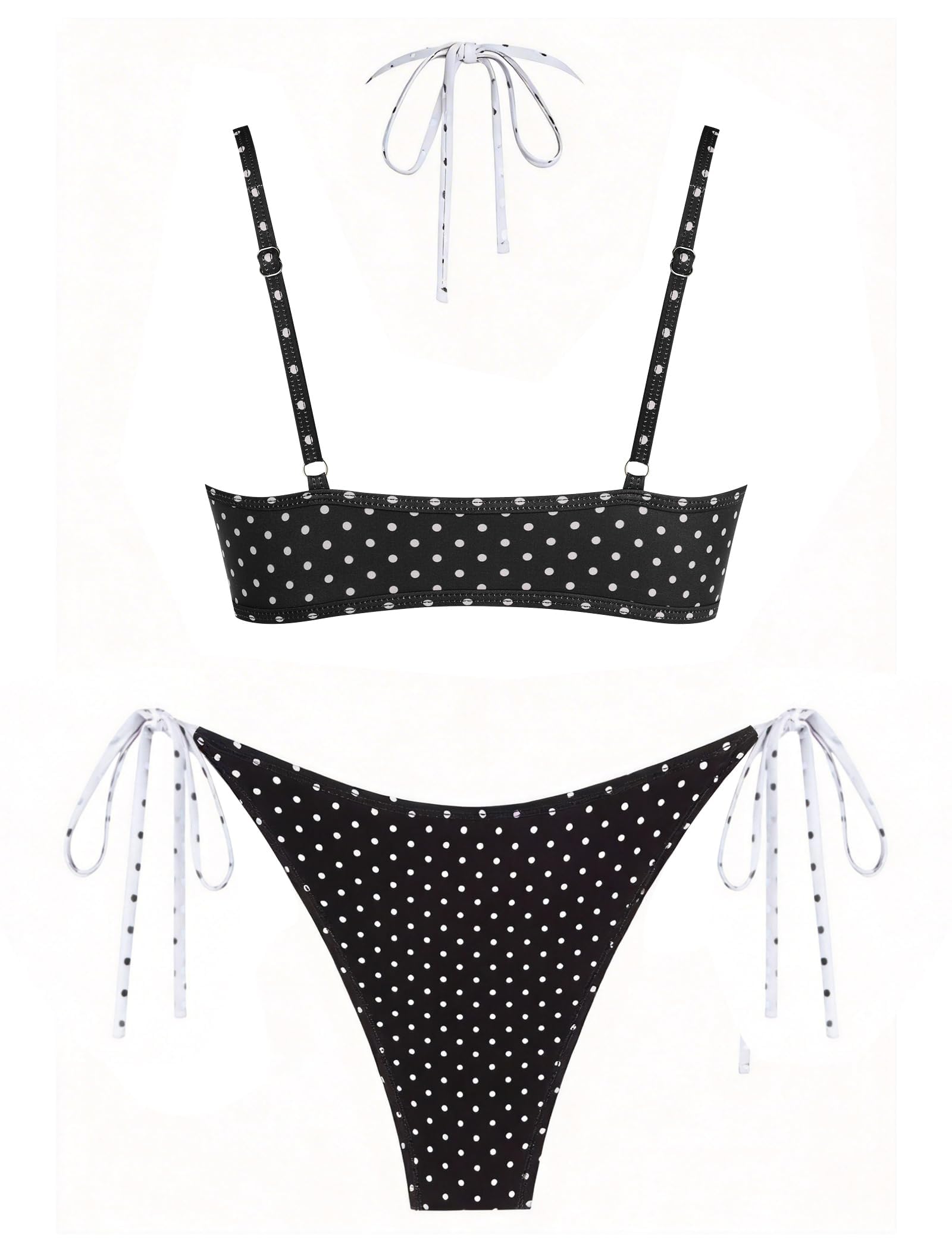 ZAFUL Bikini da donna a pois set doppio strato Halter 2 pezzi costume da bagno | Costume da bagno a due pezzi con laccetto laterale a blocchi di colore, costume da bagno floreale a quadretti sfacciato