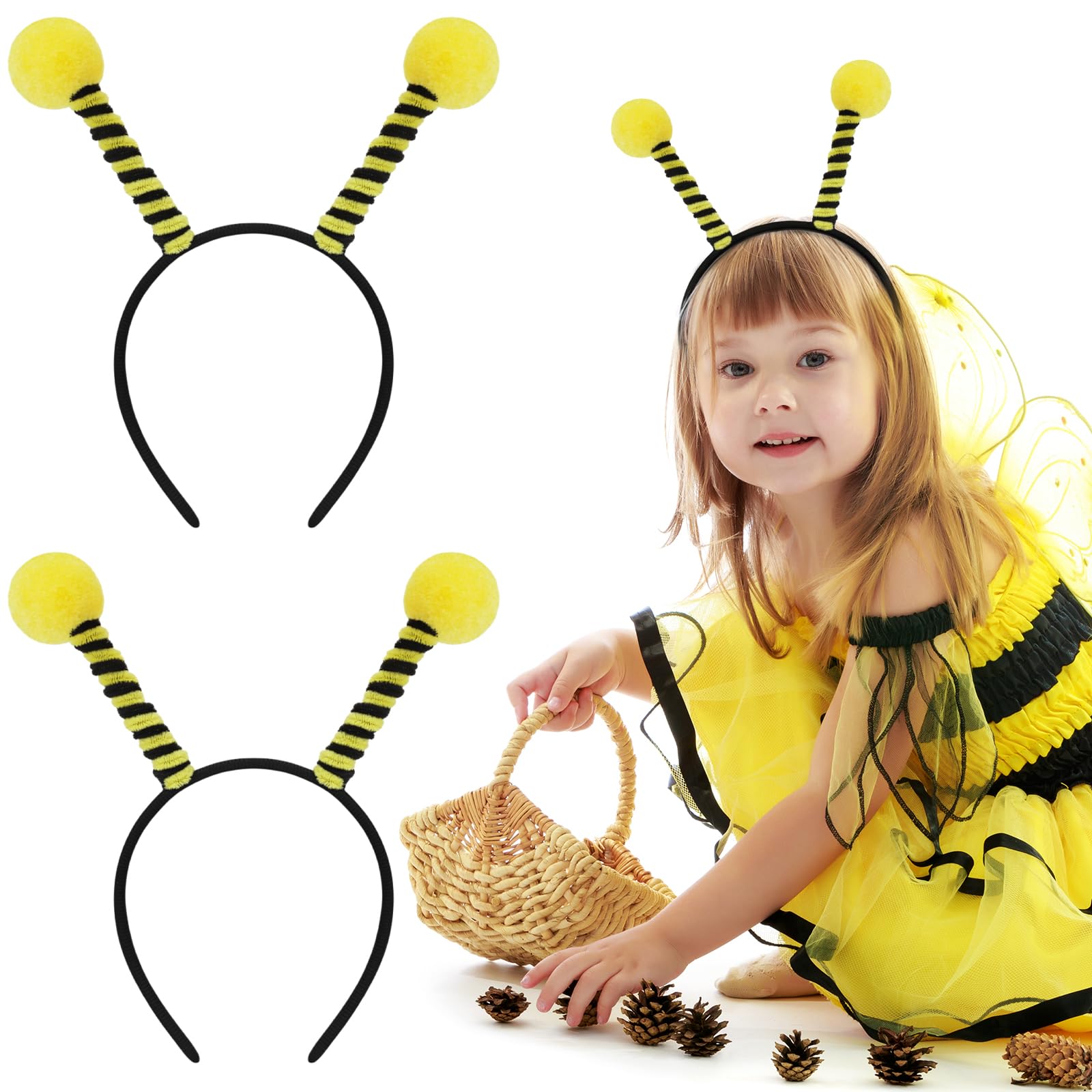 Coopay 2 Pcs Halloween Bee Tentacle Headbands, Bee Antenna Headbands, Bug Antenna Hairband Hair Hoop for Women Halloween Christmas Party Supplies Costume Cosplay Dress Up Pretend Play Accessory
