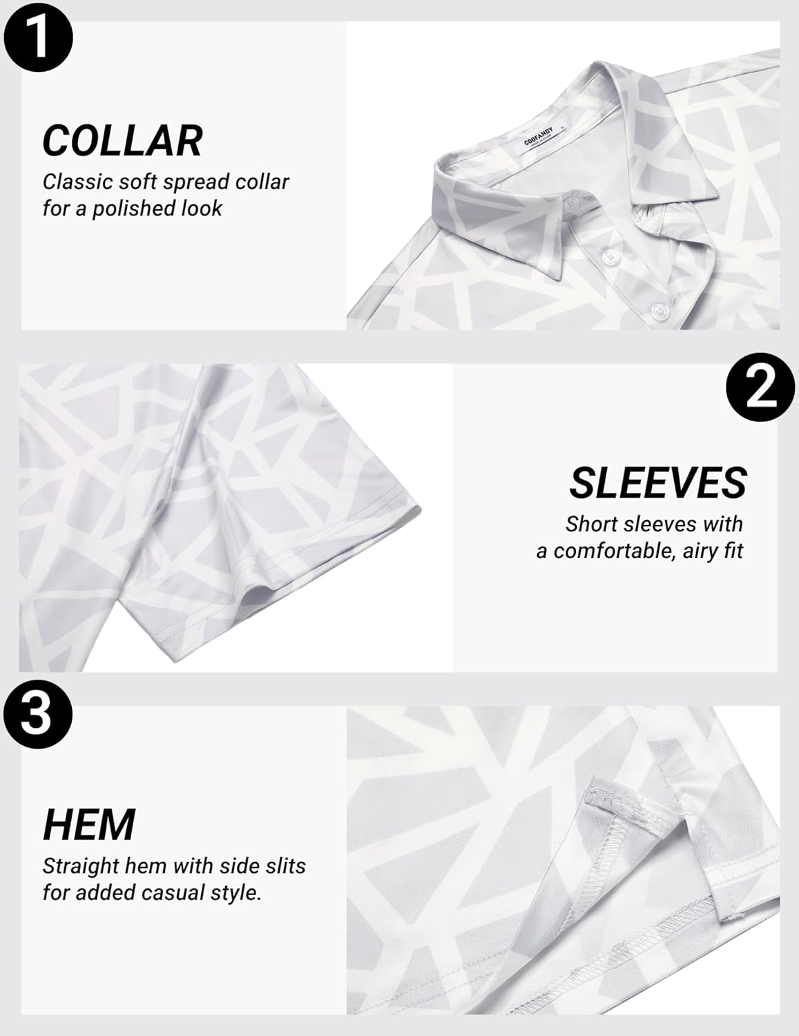 COOFANDY Men's Golf Polo Shirts Short Sleeve Quick Dry Performance Moisture Wicking Golf Shirts Casual Print Collared Shirt - Image 3