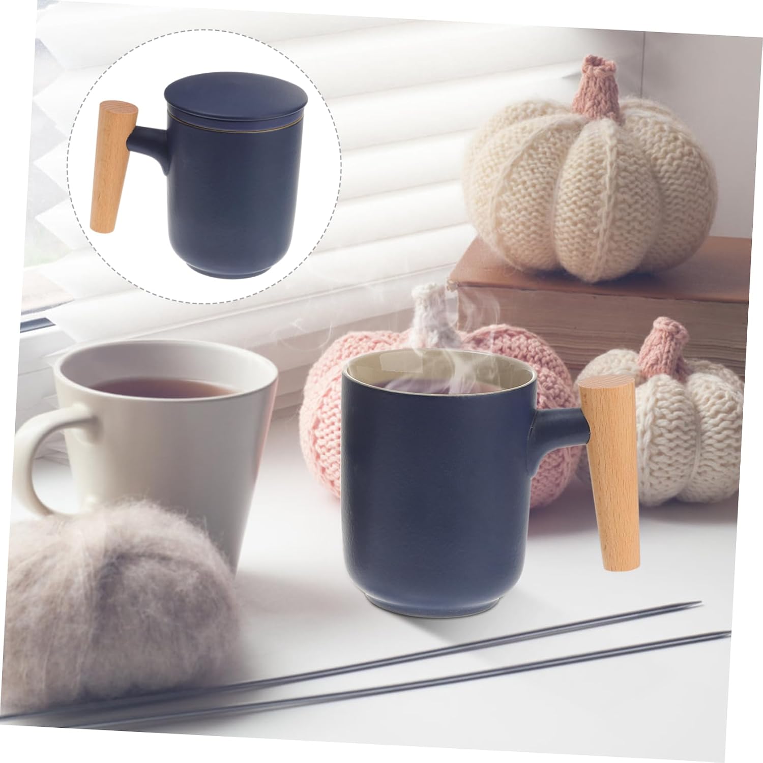 Ceramic Tea Infuser Cup Filter Large Capacity Tea Separation Mug for Office Use for Men and Women