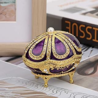 BORDSTRACT Purple Enamel Craft Box, Southeast Asia Style Vintage Hand Enamel Crown Jewelry Box Craft Storage, Metal Craft Faux Pearl Home Decoration Enamel Ornament