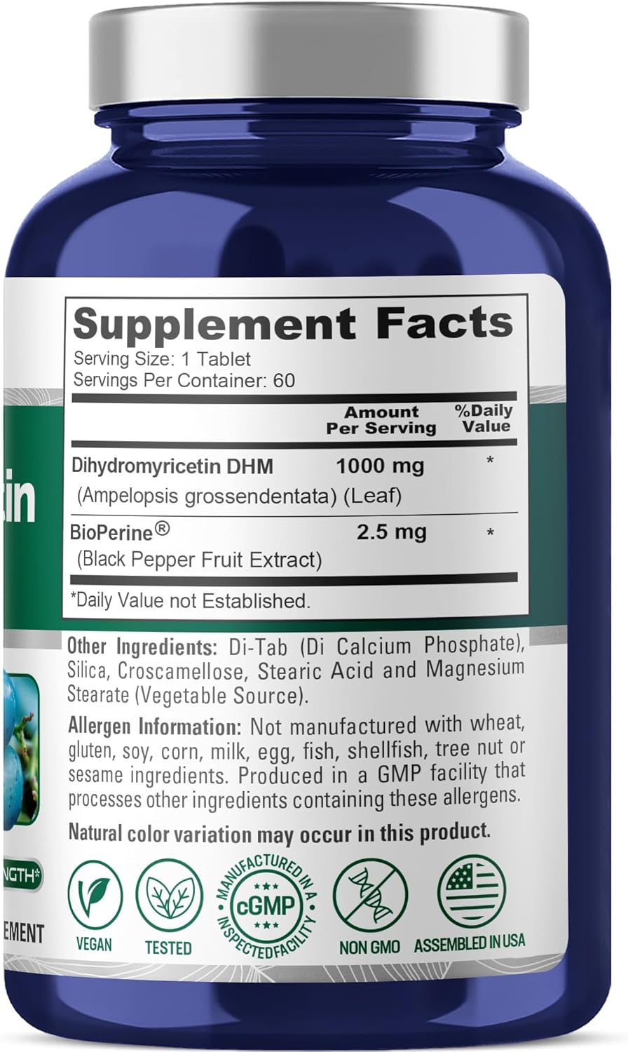 NusaPure Dihydromyricetin (DHM) 1,000mg 60 Veggie Tablets (No GMO & 100% Vegetarian)