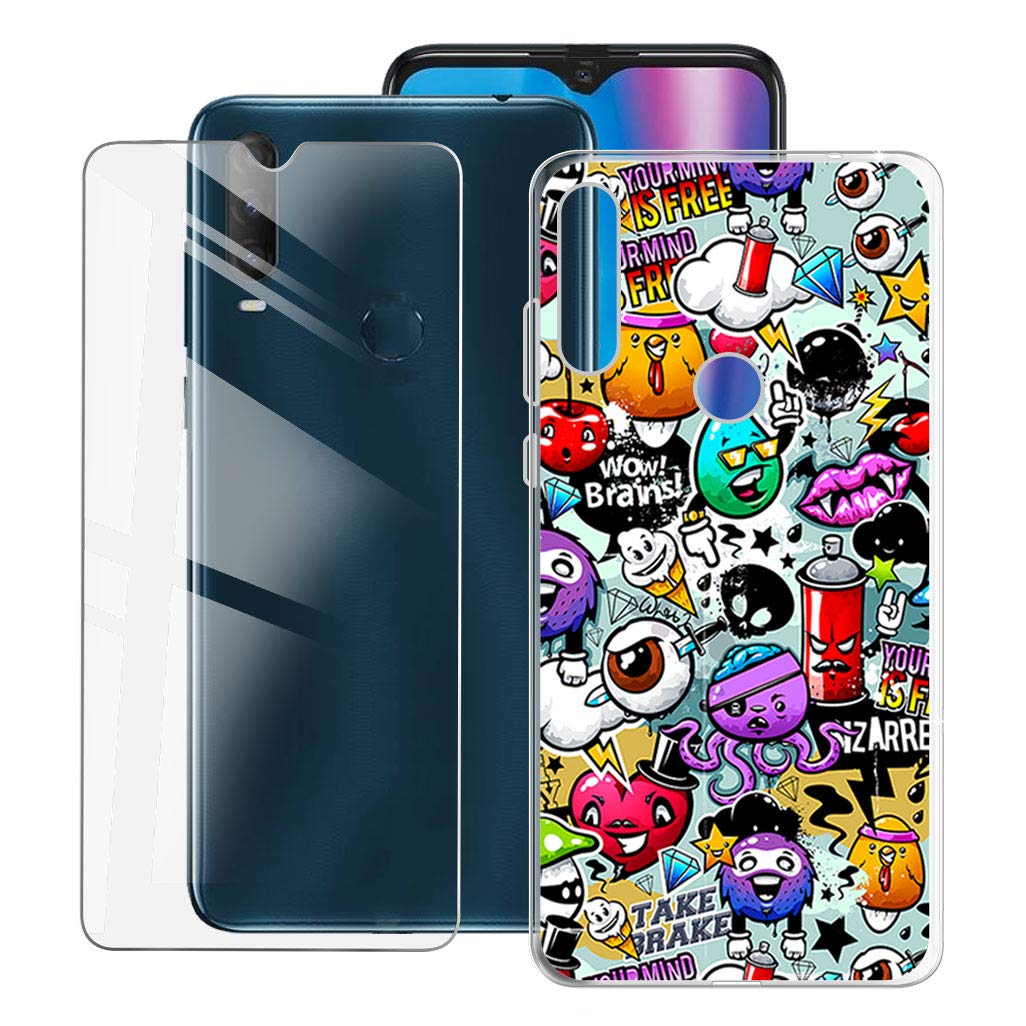 ZXLZKQ Fundas Para Alcatel 1S 2020 (6.22 Pulgadas) + Protectores De Pantalla In Cristal Templado HD, Flexible Case Caso Cover Translúcido TPU Silicona