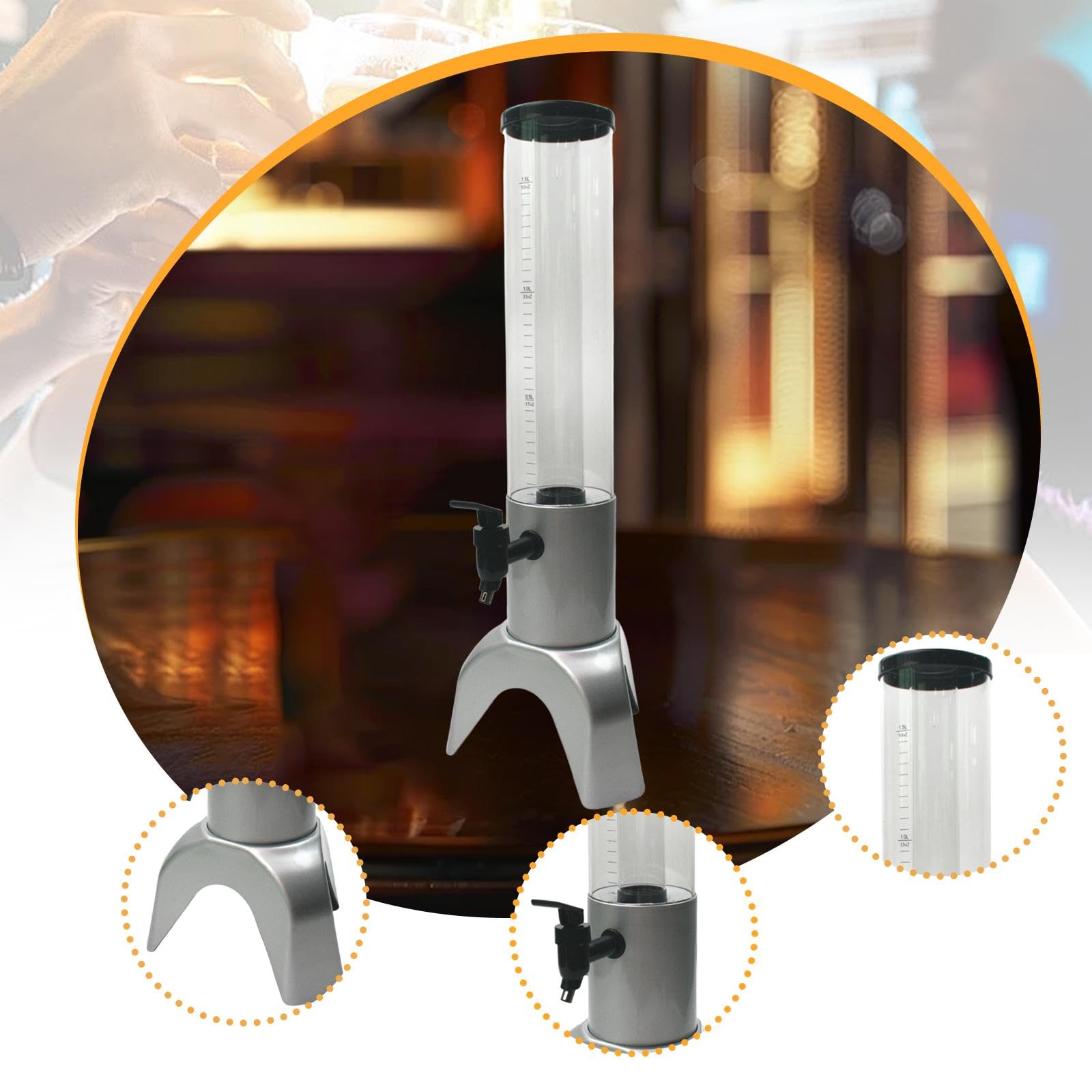 Colcolo Dispensador de Cerveza, Torre con Tubo Frío, Dispensador de Bebidas de Mesa con Soporte para Restaurantes de Cocinas al Aire libre, Plata, 1.5L