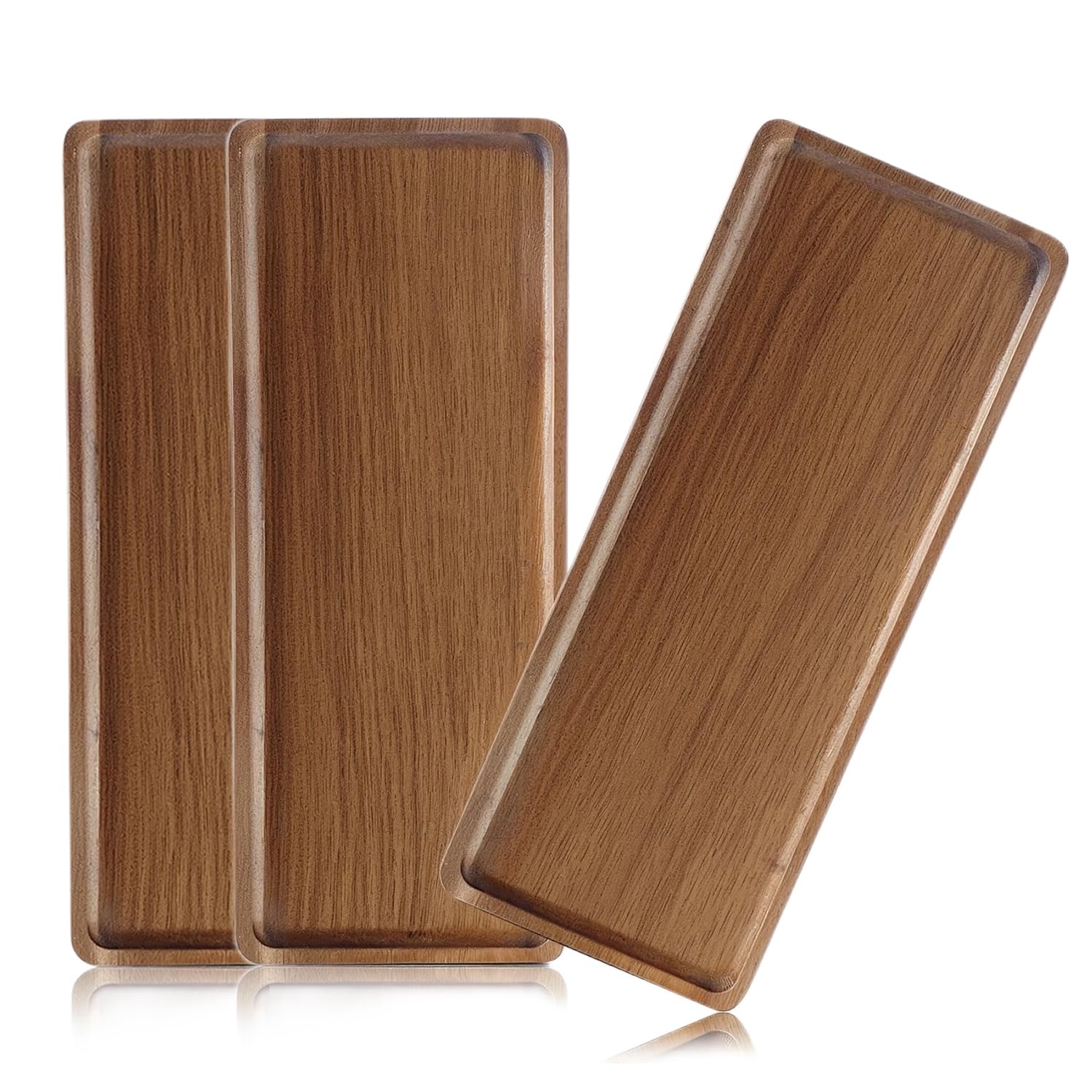 Lot de 3 plateaux de service et plateaux en bois d'acacia naturel de 35 cm pour charcuterie, planche à fromage