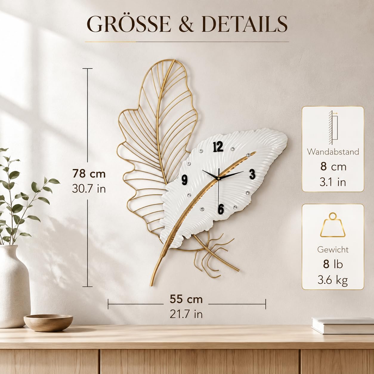 Generisch Moderne Wanddeko Wohnzimmer,Federförmige Metall mit Reliefdesign | Handgefertigte Wanddekoration,Leichte Bauweise,Einfache Montage,für Schlafzimmer,Büro,Flur und Esszimmer-78CM