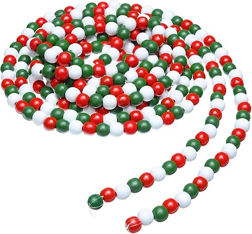 Guirnalda de cuentas de madera de Navidad, guirnalda de cuentas de madera de Navidad, decoración de bastones de caramelo, decoración de cuentas de