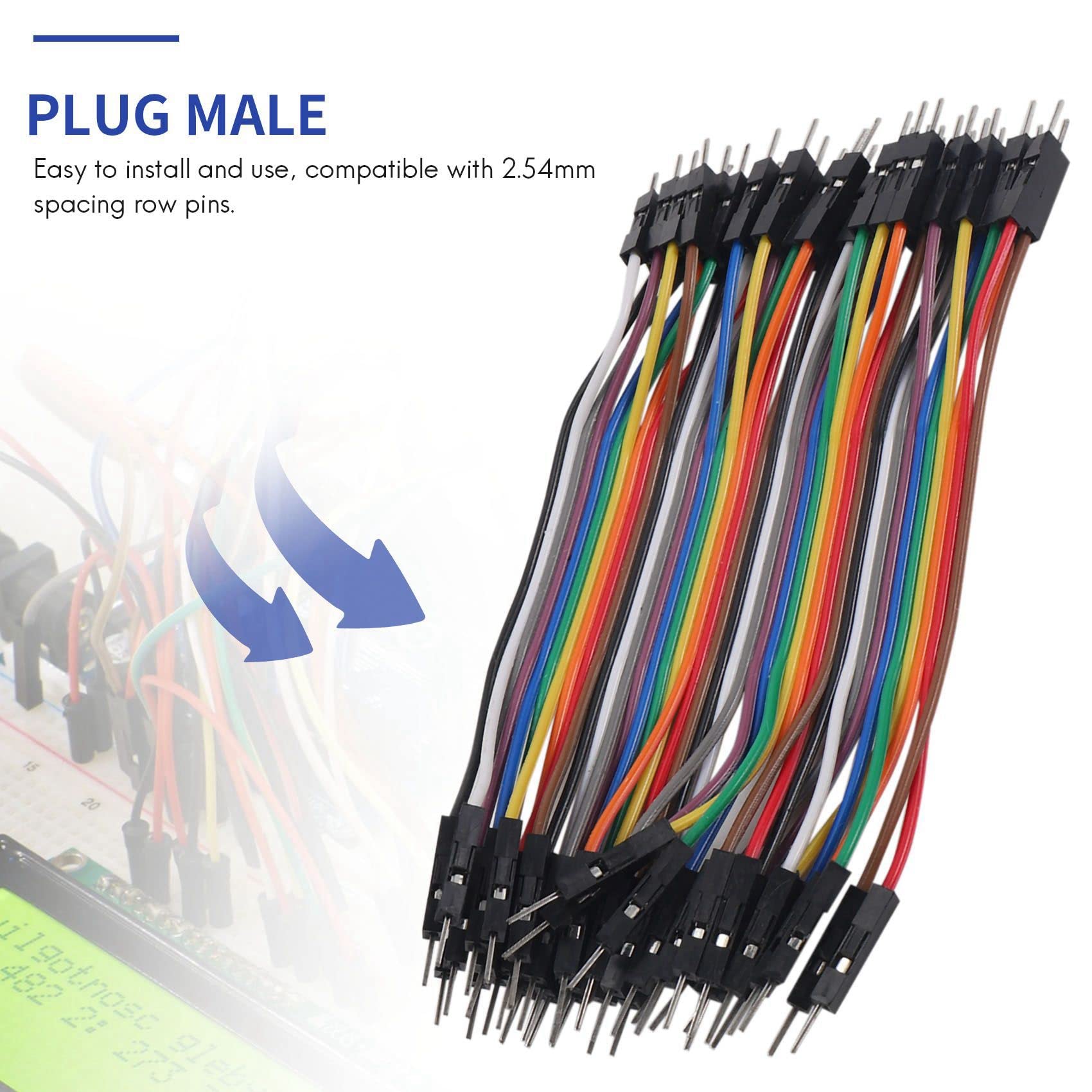 40x 10 Cm Breadboard Steckbrücken – Male-to-Male Jumper Drähte, 2,54 Mm Raster, Wiederverwendbar