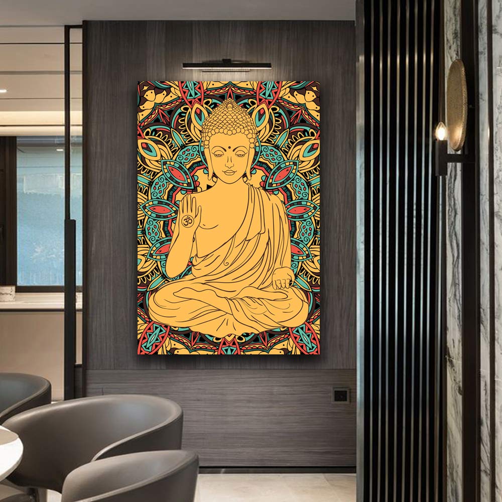 Amazon｜NWT IDEA4WALL キャンバス壁アート 仏陀 壁画 チベットタンカ