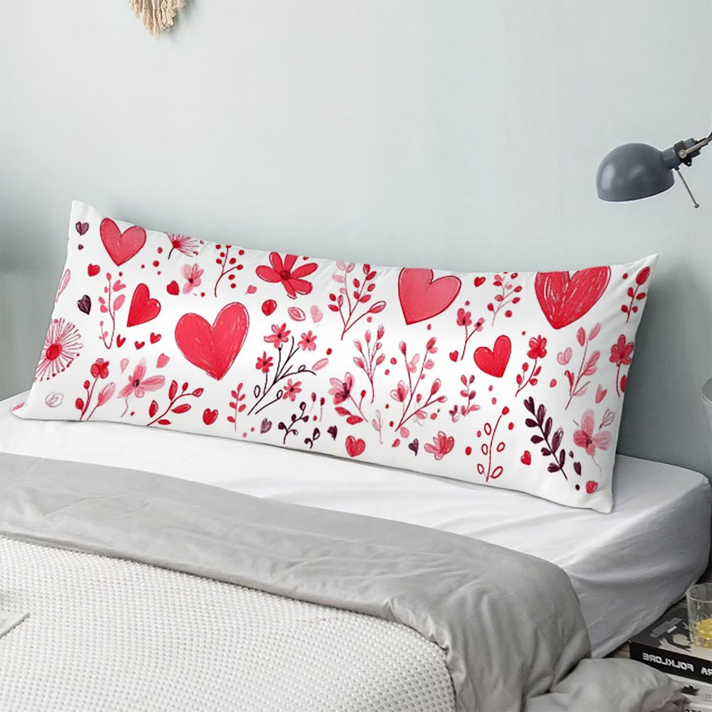 Amore Federe Cuscini Divano 60 x 180 cm, Cuscini per Divano in Velluto Cotone Morbida e Traspirante, Fiore Copricuscino Letto con Cerniera Invisibile Federe Cuscino per Arredamento Casa Letto B-3405