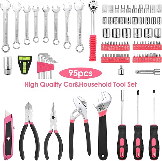 TLGREEN 95-Piece Home Tool Set with Storage Case, Pink