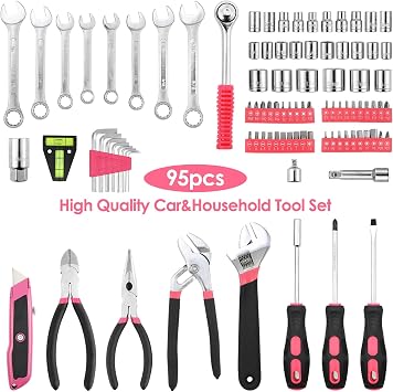 TLGREEN 95-Piece Home Tool Set with Storage Case, Pink