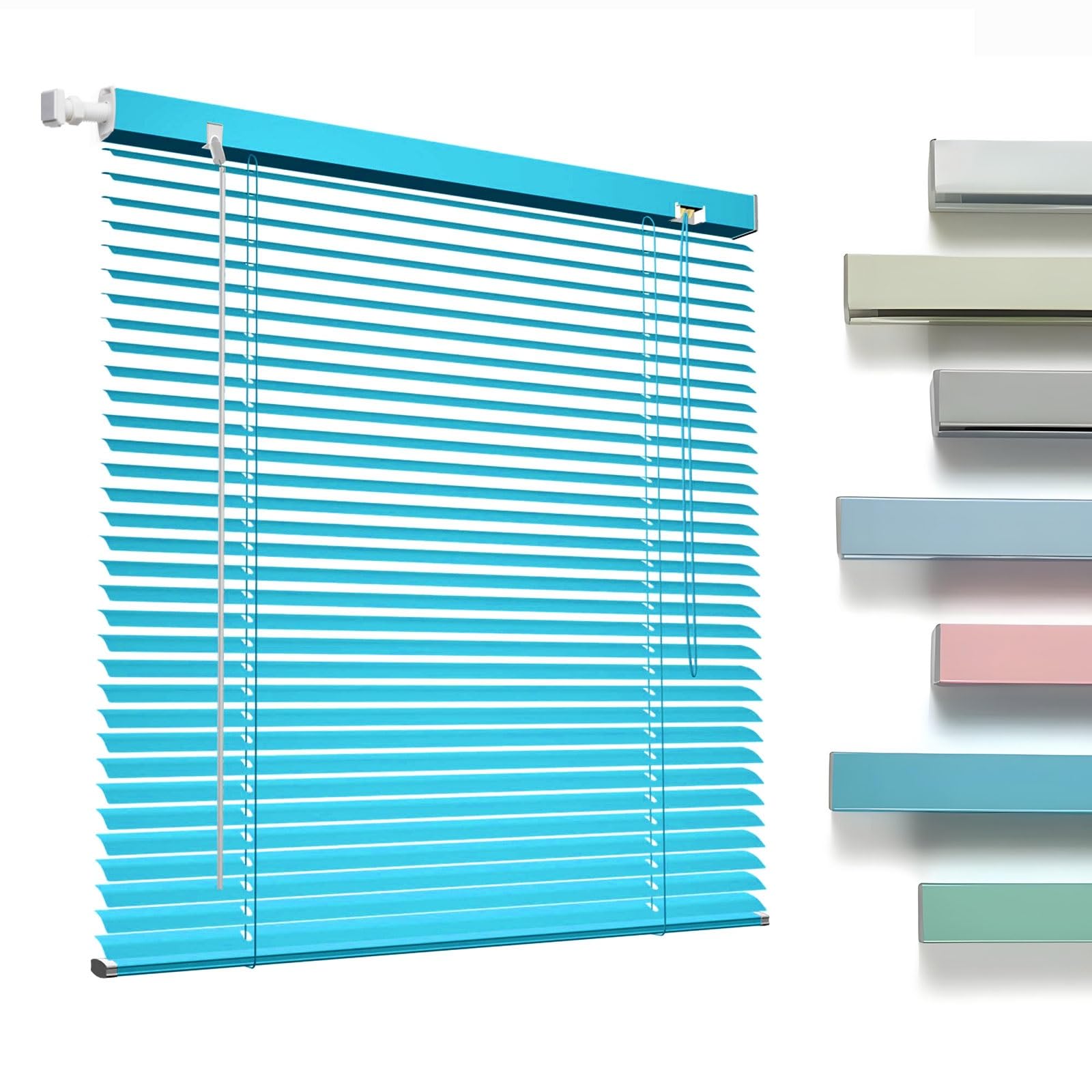 No Drill No Tools 1 Inch Aluminium Mini Blinds Cordless Horizontal Blinds for Indoor Windows, Blackout Window Shades Custom 10" 28" 32" 36" 42" 48" 56" 64" 68" 76" for Home Office Living Room(Blue)