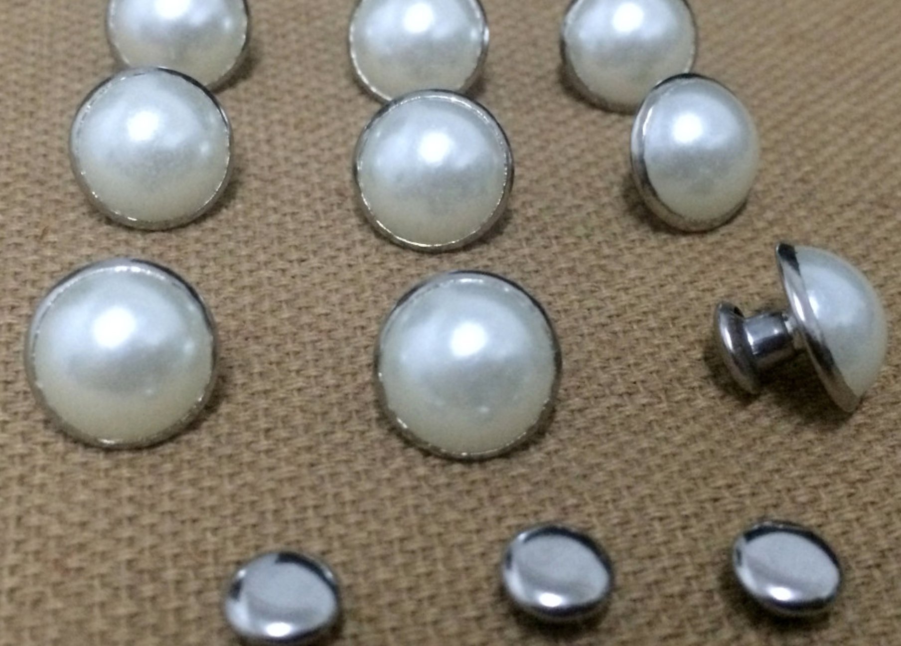 100Set (10.5mm) Acrylic White Pearl Rivet Snap Button Decoration Dome DP082