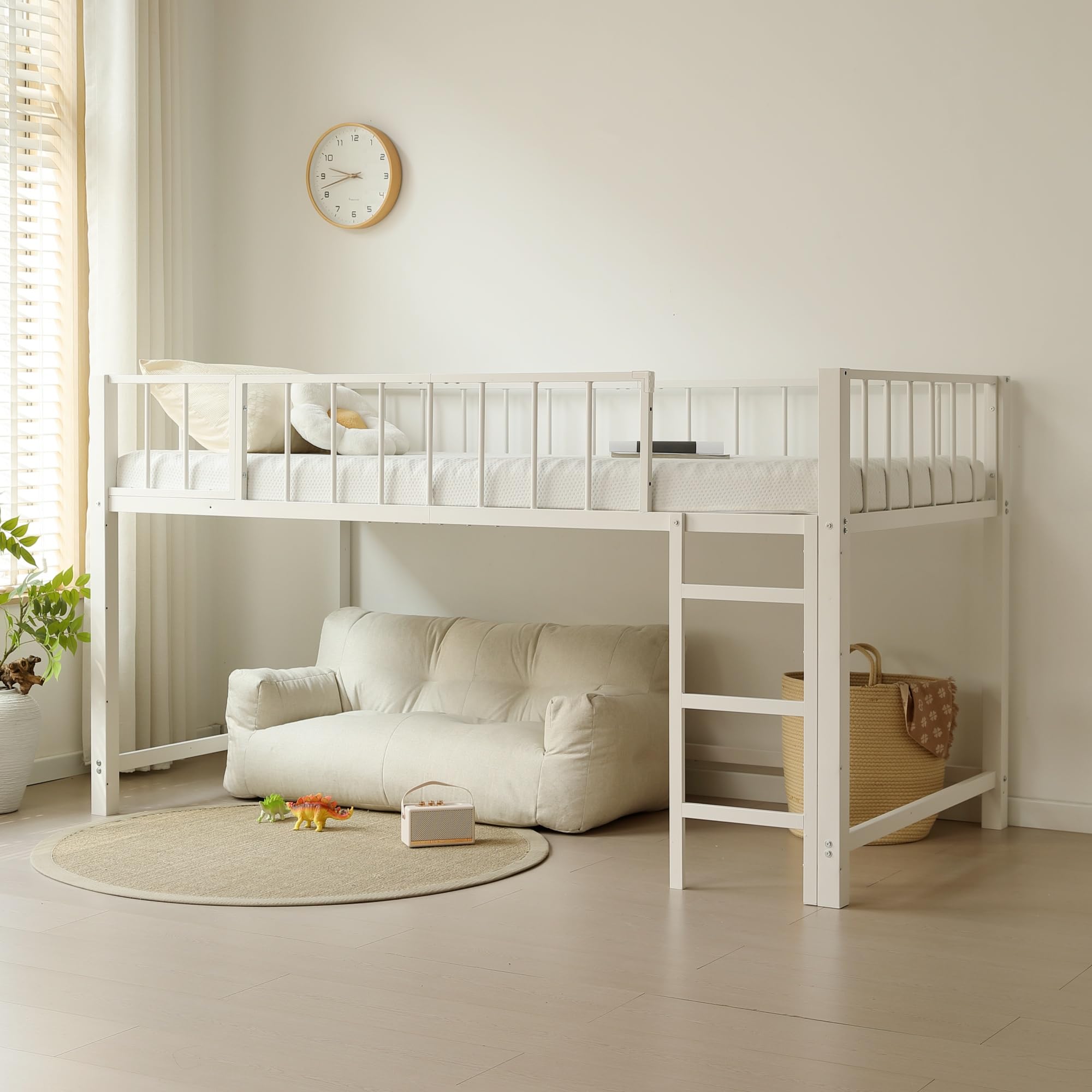 スチール製ロフトベッド【S・シングル】ロータイプ 左右入れ替え WHITE Amazon｜OSJ ロフトベッド パイプベッド シングル 高さ110cm ロー