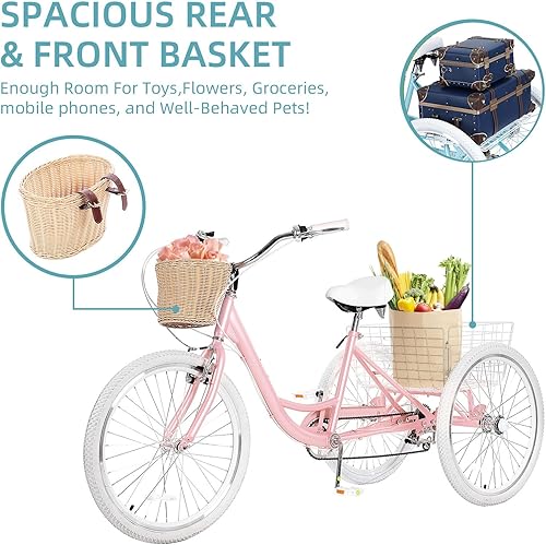 Miniatura 24 de Triciclos para adultos para adultos, triciclos para adultos de 7 velocidades, bicicleta de 3 ruedas de 20/24/26 pulgadas con canasta, bicicletas