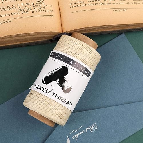 Miniatura 3 de Jupean Hilo encerado, 492.1 ft 164 yardas, hilo encerado de cuero beige, hilo de coser de cuero, hilo de coser a mano para coser cuero a mano,