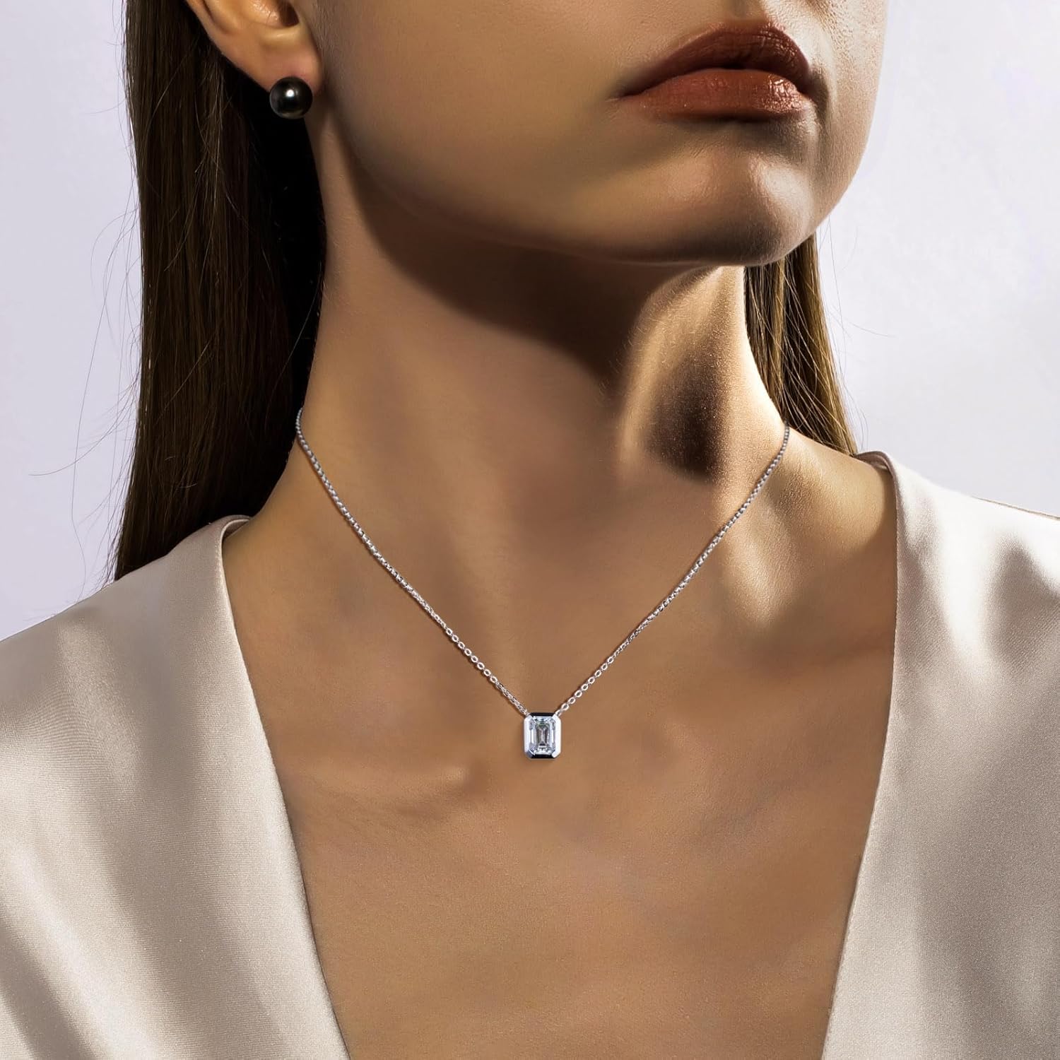 Moissanite 0.5-3ct Necklaces 18K White Gold Plated 925 Sterling Silver Bezel Set Round Cut D Color VVS1 Lab Created Diamond Solitaire Pendant Necklace for Women Men GRA Certified - Image 6