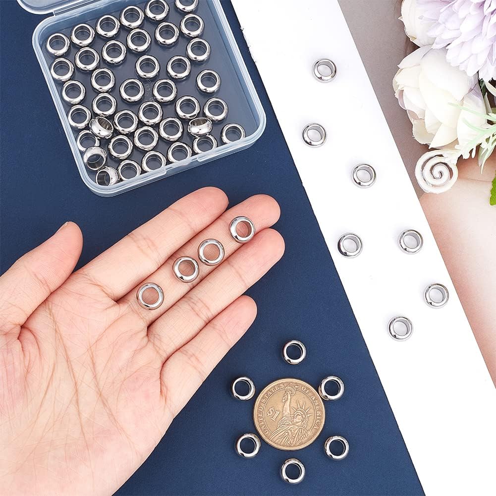 UNICRAFTALE 60pcs Rondelle Spacer Beads Stainless Steel Loose Beads 6mm Hole Spacer Beads Smooth Surface Beads Finding for DIY Bracelet Necklace Jewelry Making Craft - Image 4