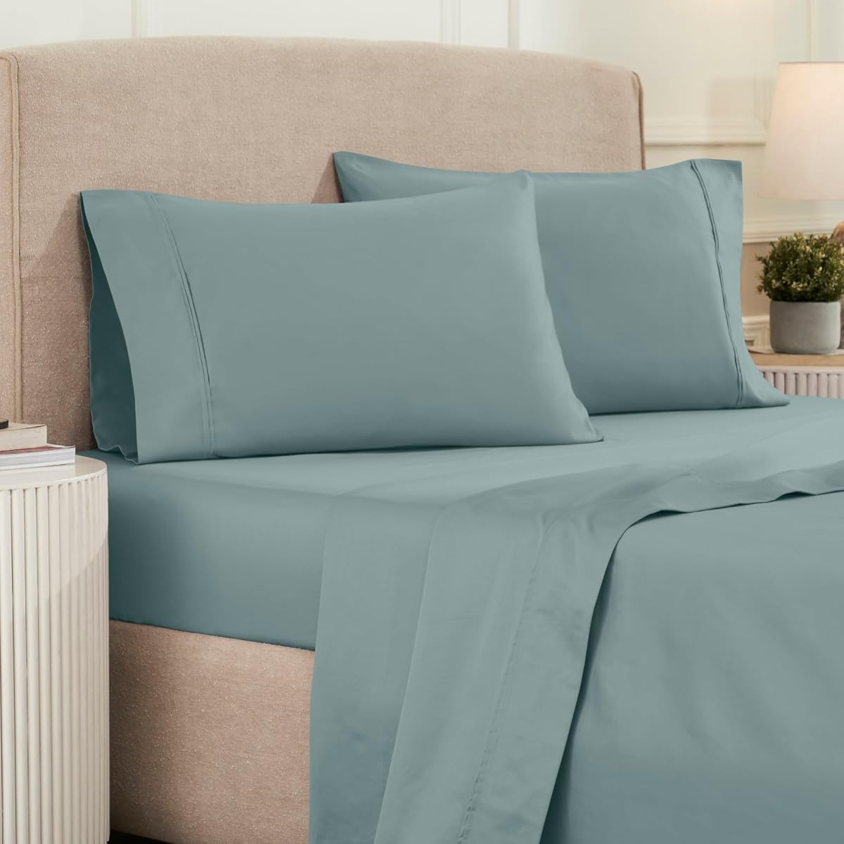 Superior 1200 Thread Count Egyptian Cotton Sheet Set, Bedroom Sheets, Modern Home Essentials, Luxury Bedding, 1 Elastic Deep Pocket Fitted Bed Sheet, 1 Flat Sheet, 2 Pillowcases, Queen, Teal