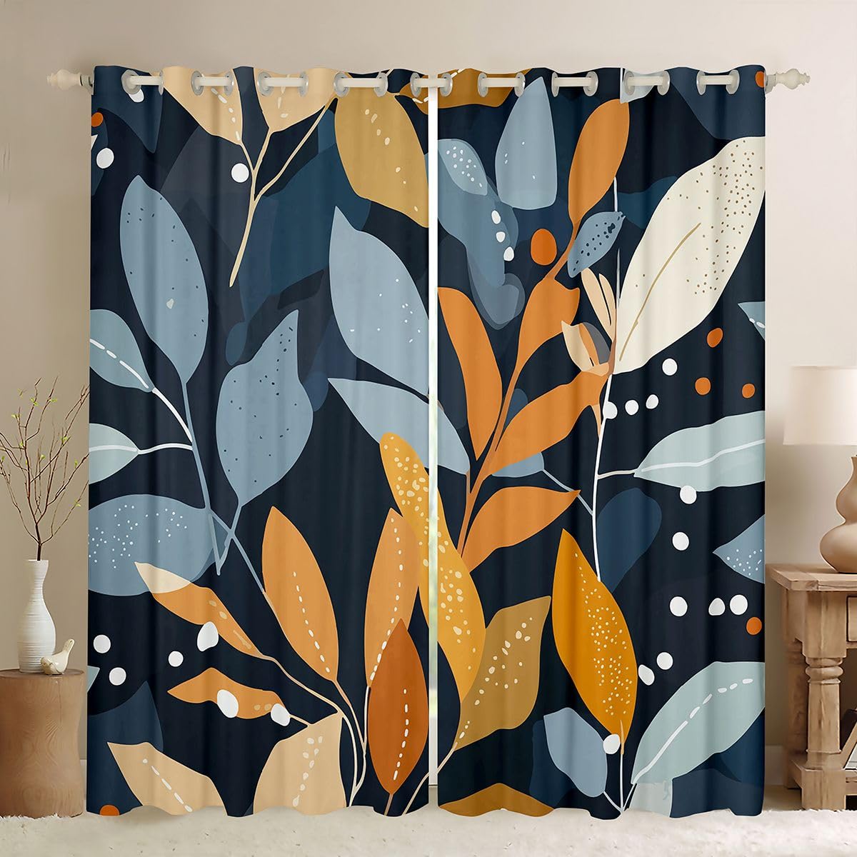 Homewish Tende oscuranti per bambini, motivo foglie bohémien, 132 x 228 cm