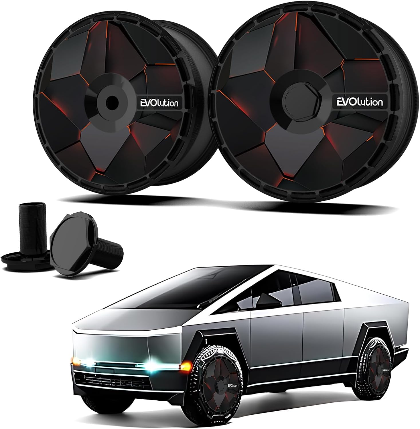 20 inch wheel covers for tesla cybertruck, full-coverage abs rim protector exterior accessories, center-lock installation hubcaps replacement compatible with 2024-2025 (cyber hellfire,4 pcs) cyber hellfire 20 inch