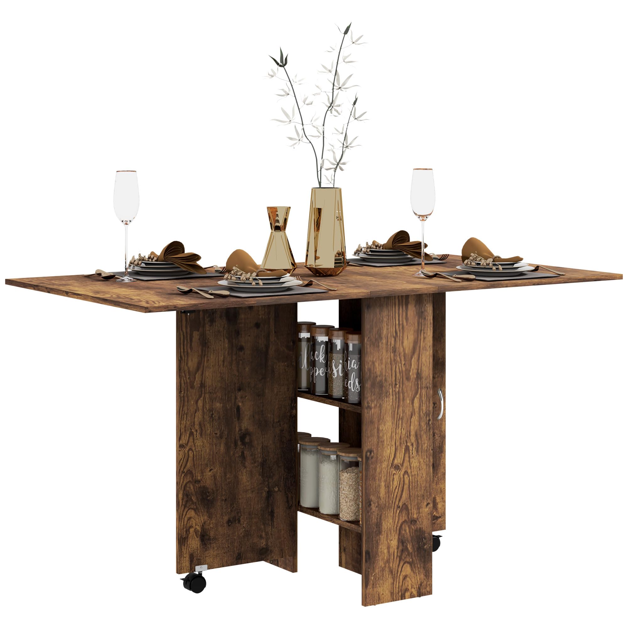 HOMCOM 80-140 cm Folding Dining Table for 4-6 People Drop Leaf Rustic Brown