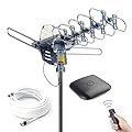 PBD Outdoor Digital HD TV Antenna 150 Miles Motorized 360 Degree Rotation with 40FT RG6 Coax Cable - UHF/VHF / 1080P / 4K Snap-On Installation