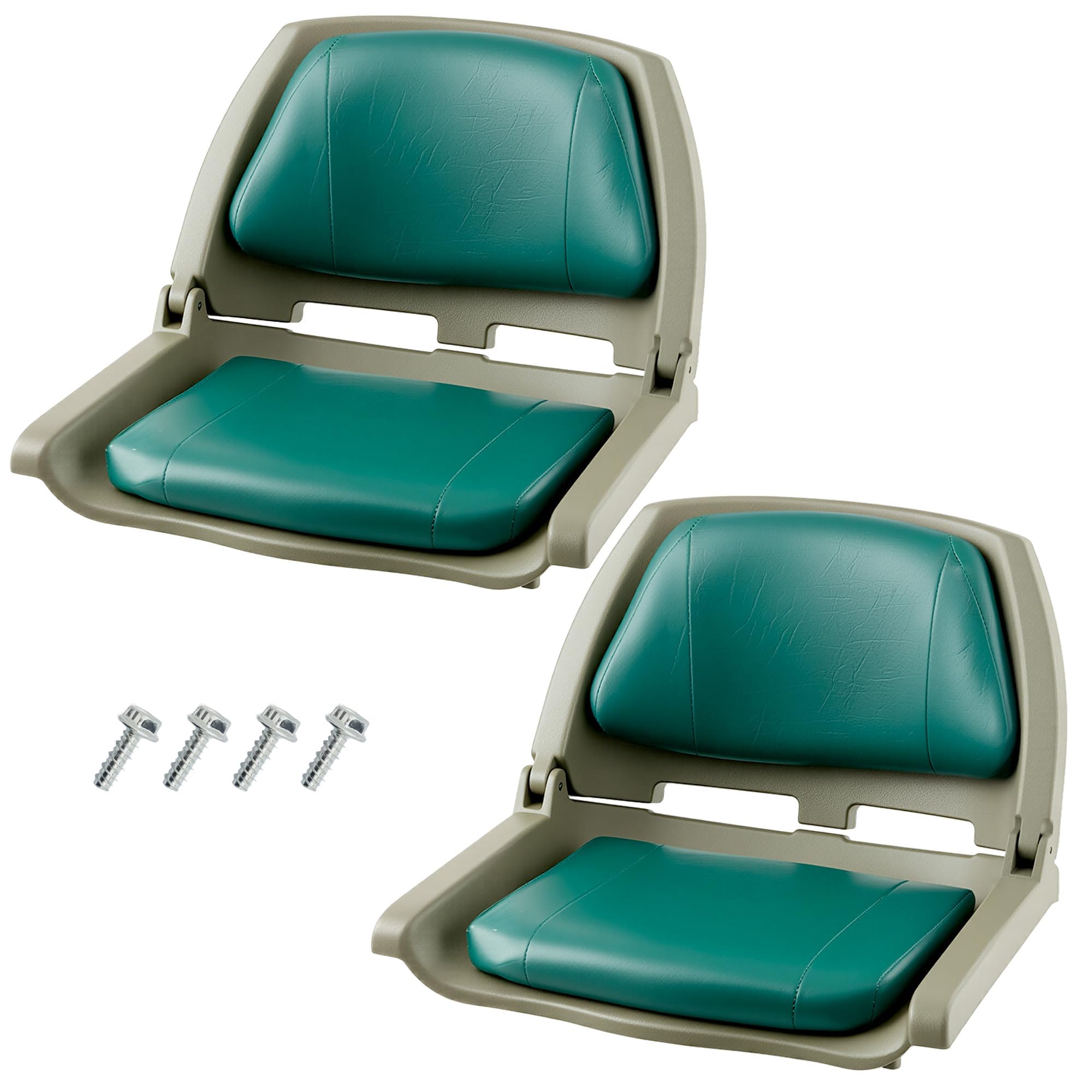 Set of 2 Foldable Boat Chairs, Fold-Down Low Back Captain Boat Seats with Thick Sponge Padding, Fixing Strap, Ergonomic Fishing Seating for Fishing Boat Yachts
